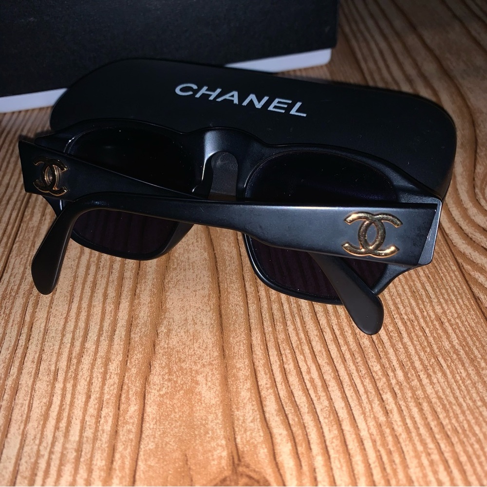 CHANEL Black Sunglasses with Gold Accents